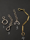 Antique Gold Filled Watch Chain Extender: Swivel Dog Clip Clasp Set