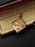 Antique 10K Gold Two-Tone Diamond Starburst Locket, Victorian Watch Fob