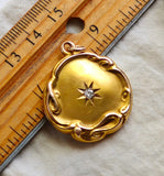Antique Art Nouveau Repoussé 10K Gold Starburst Old Mine Diamond Locket