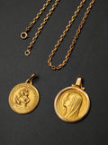 Vintage French 18K Gold Saint Christopher Medal Medallion Pendant, Religious Protection Charm