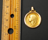 Vintage French 18K Gold Madonna Virgin Mary Medal Medallion Pendant, Religious Protection Charm