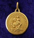 Vintage French 18K Gold Saint Christopher Medal Medallion Pendant, Religious Protection Charm