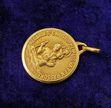 Vintage French 18K Gold Saint Christopher Medal Medallion Pendant, Religious Protection Charm