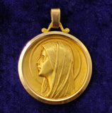 Vintage French 18K Gold Madonna Virgin Mary Medal Medallion Pendant, Religious Protection Charm
