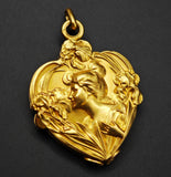 Antique Art Nouveau French 18k Repoussé Gibson Girl Slide Locket, Gift for Her