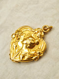 Antique Art Nouveau French 18k Repoussé Gibson Girl Slide Locket, Gift for Her