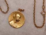 Antique French 18K Gold Devotional Virgin Mary Medal Pendant, Religious Protection Charm