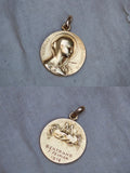 Antique French 18K Gold Devotional Virgin Mary Medal Pendant, Religious Protection Charm