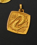 Small Vintage French 18K Pisces Zodiac Charm Pendant | French Eagle Head Hallmark, Lucky Charm