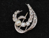 Vintage Mid-century Retro French Mauboussin 18k Gold Old Mine Cut Diamond Pearl Brooch, Gift for Her