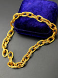 Vintage 18K Yellow Gold Textured Oval Link Chain Choker Statement Necklace