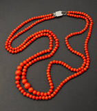 Antique Vintage Double-Strand Natural Undyed Mediterranean Red Coral Bead Necklace, Gift for Her