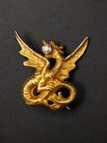 Antique French 18k Gold Old Mine Cut Damond Chimera Griffin Dragon Brooch, Circa 1900