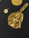 Vintage 14K Gold Egyptian Pharaoh Pendant | Large Ancient Egypt Revival Charm | Hieroglyphic Gold Pendant |  Lucky Charm
