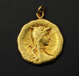 Antique French 18K Gold Gaul Medal Pendant, AS Harden Vercingetorix Gallic Rooster Coin Pendant, Early 1920s