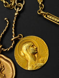 Antique French 18K Gold Devotional Virgin Mary Medal Pendant , Signed F. Vernon, Religious Protection Charm