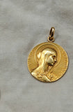 Antique French 18K Gold Devotional Virgin Mary Medal Pendant , Signed F. Vernon, Religious Protection Charm