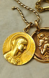 Antique French 18K Gold Devotional Virgin Mary Medal Pendant , Signed F. Vernon, Religious Protection Charm