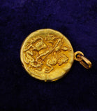 Antique French 18K Gold Saint George & Dragon Medal Pendant— Signed F. Rasumny (Félix Rasumny, 1869–1940), Religious Protection Charm