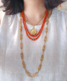 Antique Vintage Double-Strand Natural Undyed Mediterranean Red Coral Bead Necklace, Gift for Her