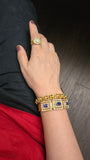 Mid-century Retro 18K Three-Section GIA Ceylon Sri Lanka No Heat Sapphire Old Mine Diamond Greek Key Mesh Link Bracelet