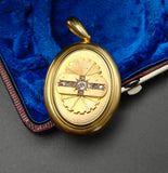 Large Antique Victorian English 15K 15CT Solid Gold Old Cut Diamond  Oval Locket, 0.50 CTW, Circa 1880s