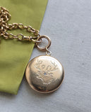 Antique 14k Diamond Deer Elk Locket, Monogram AF