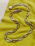 Vintage Estate 18K White Gold High Polished Oval Link Diamond Choker Statement Necklace, Gift for Her