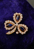 Antique 14K Gold GIA Cambodia No Heat Sapphire Old Mine Cut Diamond Clover Flower Floral Brooch Pendant