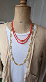 Antique Vintage Double-Strand Natural Undyed Mediterranean Red Coral Bead Necklace, Gift for Her