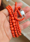 Antique Vintage Double-Strand Natural Undyed Mediterranean Red Coral Bead Necklace, Gift for Her