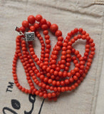 Antique Vintage Double-Strand Natural Undyed Mediterranean Red Coral Bead Necklace, Gift for Her