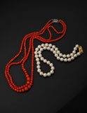 Antique Vintage Double-Strand Natural Undyed Mediterranean Red Coral Bead Necklace, Gift for Her