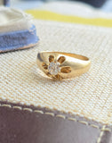 Antique 14K Yellow Gold Old European Cut Diamond Belcher Solitaire Ring, 0.45 CT, Size 8