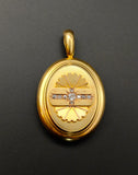 Large Antique Victorian English 15K 15CT Solid Gold Old Cut Diamond  Oval Locket, 0.50 CTW, Circa 1880s