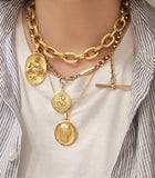 Vintage 18K Yellow Gold Textured Oval Link Chain Choker Statement Necklace