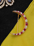 Antique 14K Gold GIA Burma Burmese No Heat Ruby Old Mine Cut Diamond Crescent Brooch