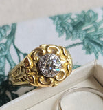 Antique Early 1900s French 18K Gold Diamond Ring: Old Mine Cut, 1.35 CT, Size 9-9.25