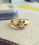 Antique 14K Yellow Gold Old European Cut Diamond Belcher Solitaire Ring, 0.45 CT, Size 8