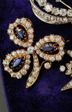 Antique 14K Gold GIA Cambodia No Heat Sapphire Old Mine Cut Diamond Clover Flower Floral Brooch Pendant