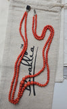 Antique Vintage Double-Strand Natural Undyed Mediterranean Red Coral Bead Necklace, Gift for Her