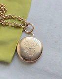 Antique 14k Diamond Deer Elk Locket, Monogram AF