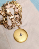 Antique 10K Solid Gold Rose Cut Diamond Starburst Round Shape Photo Locket, Monogram BGA, Gift for Her