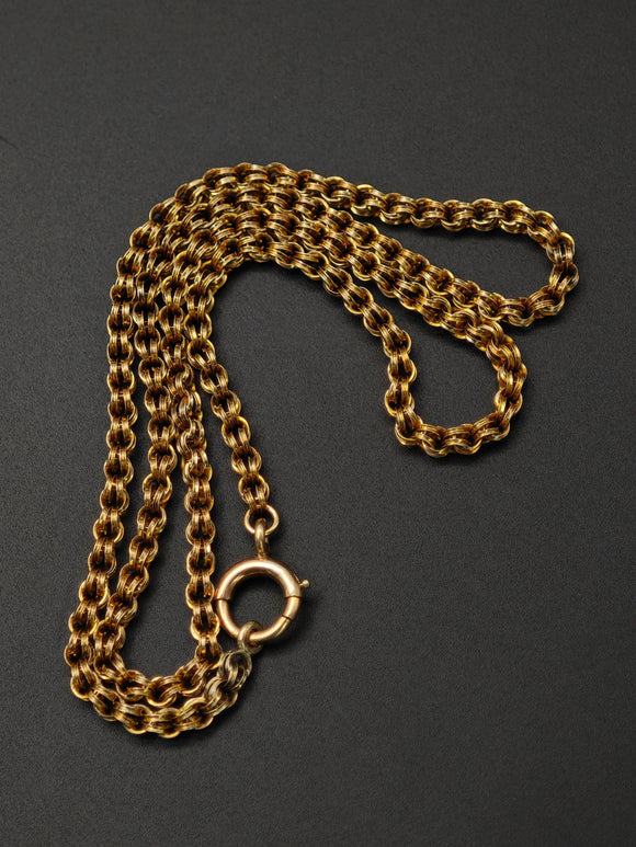 Antique Victorian 10K Solid Gold Double Interlocking Link Collar Chain Necklace, Locket Watch Chain, 17.5 Inches