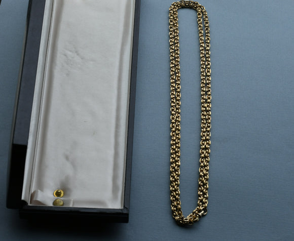 Antique Victorian 14K Gold Interlocking Link Long Guard Muff Chain, 40 Inches