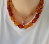 Vintage Antique Art Deco Baltic Honey Cognac Faceted Amber Bead Graduated Choker Necklace, Bold Statement Necklace, 19.5 Inches