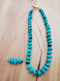 Handmade Genuine Natural Turquoise Bead Strand Necklace, Vermeil Floral Bead Spacer and Toggle Clasp, 17.5" long