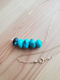 Handmade Five-Stone Genuine Natural Turquoise Bead Gold Filled Necklace, 22" long, Sagittarius Birthstone Necklace, Gift for Her