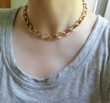 Vintage Solid 14K Rose Gold and Yellow Gold Two-Tone Collar Chain Necklace, Graduated Curvy Link Watch Chain, 16.5 Inches