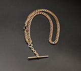 Antique 10K Solid Rose Gold Curb Link Watch Chain with T-bar, 16.25 Inches, Choker Necklace, Watch Fob Locket Chain